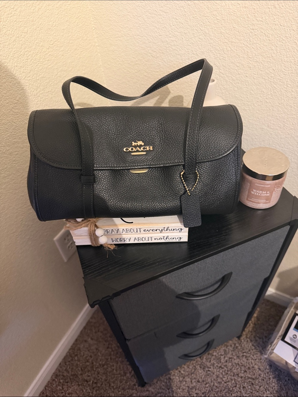 Coach Black Pebbled Leather Barrel Satchel and wallet with Gold Hardware